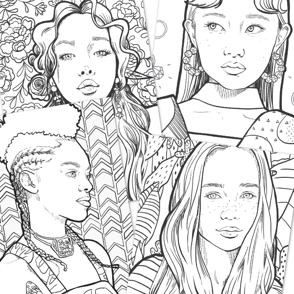 coloring pages of young diverse women